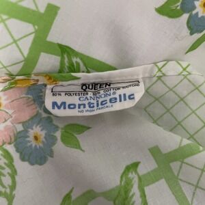 VINTAGE CANNON MONTICELLO QUEEN  SIZE SHEET SET RETRO‎ FLORAL & LATTICE 1970'S